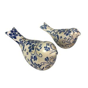 Blue White Ceramic Bird Figurine Set of 2 Delft Style 8.25 in Decor